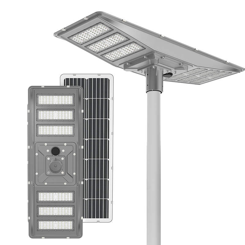 Integrated die-cast aluminum solar LED street light with IP65 waterproof design and SMD LED modules.