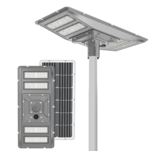 Integrated die-cast aluminum solar LED street light with IP65 waterproof design, 100W-150W outdoor lighting fixture.