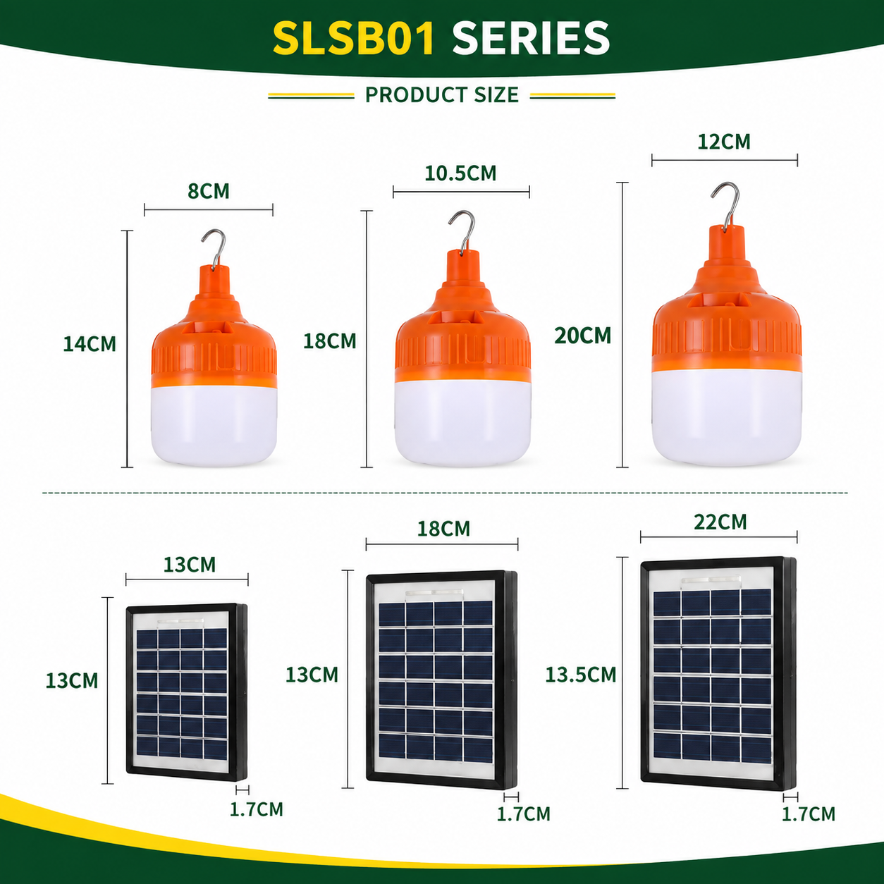 SLSB01 Series Solar LED Bulb Size and Solar Panel Dimensions