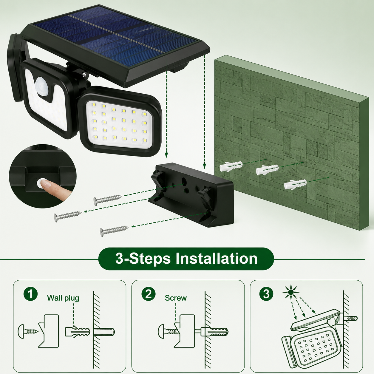 Solar Motion Sensor Wall Light 3-Step Installation Guide