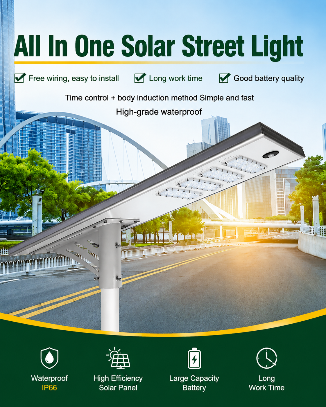 SUNLUX SLST18P All In One Solar Street Light 30W 60W 80W 100W IP65 Outdoor LED Street Lamp