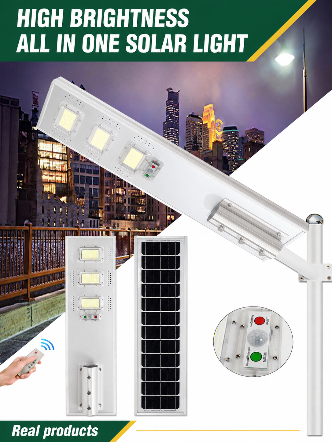 SUNLUX High Brightness All In One Solar Street Light with Solar Panel and Remote Control