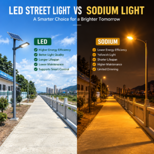 LED street light vs sodium light comparison for road lighting