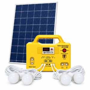 Solar home lighting system with solar panel and 4 LED bulbs