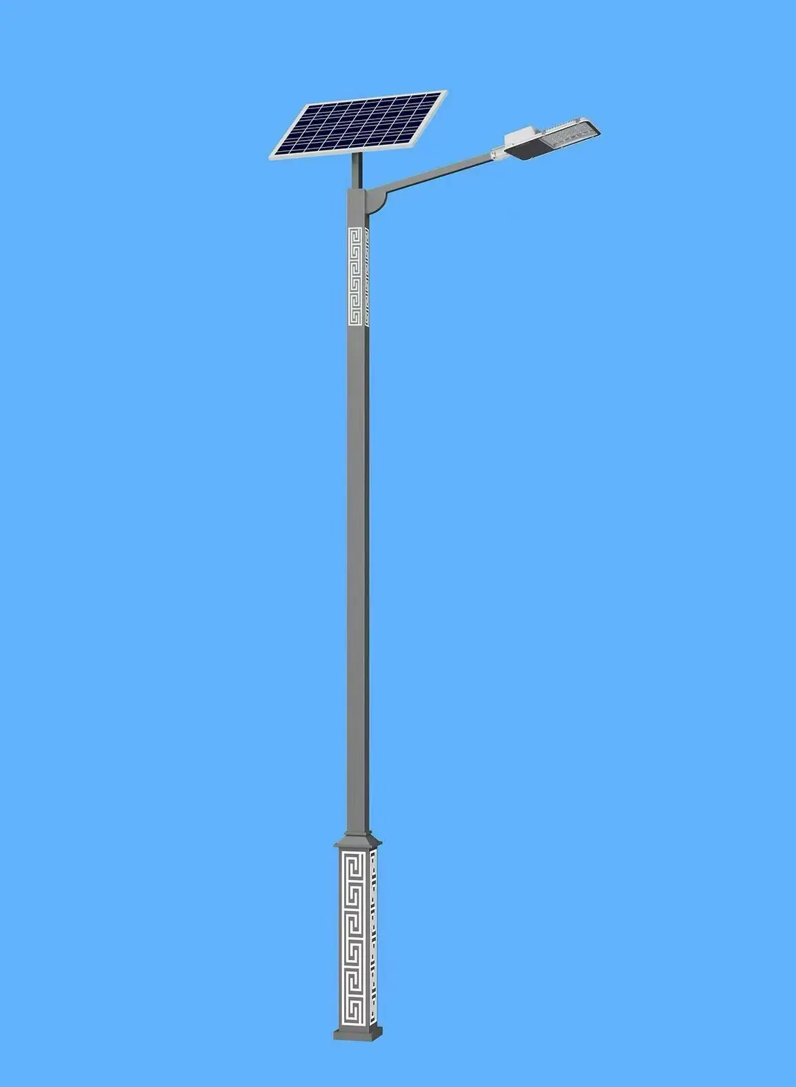 Decorative lighting pole with solar panel and LED luminaire