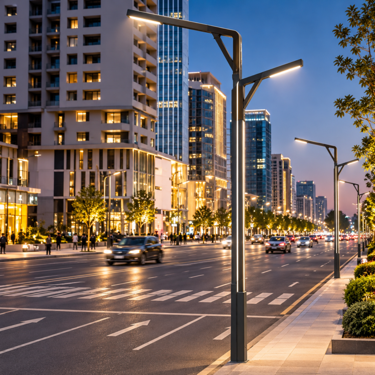 12m dual arm decorative smart street lighting pole Ethiopia SUNLUX