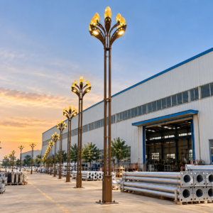 SUNLUX decorative LED flower street light poles in factory yard for Ethiopia urban road projects
