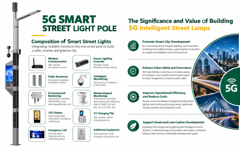 SUNLUX 5G Smart Pole with CCTV Camera, LED Display, EV Charging, WiFi and IoT Smart Street Lighting Solutions
